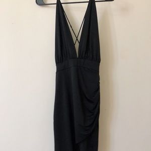 Black v-neck sexy bodycon dress